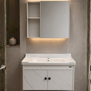 مغسلة حمام فيبر مع مرآة وصيدلية موديل 1065 – 60 و80 سم