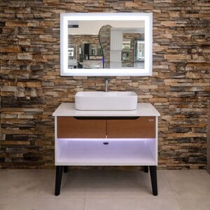 مغسلة حمام خشب استيكر أبيض موديل 6600 – 80 سم